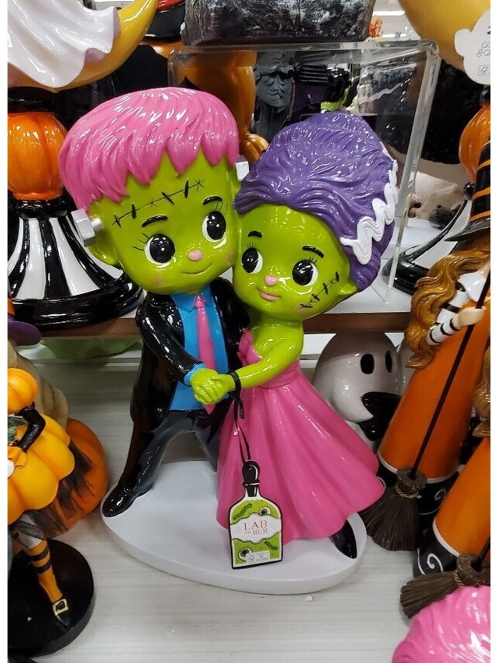 Lab No 10.31 Frankenstein and Bride Dancing Figurine Halloween Decor Cute Retro
